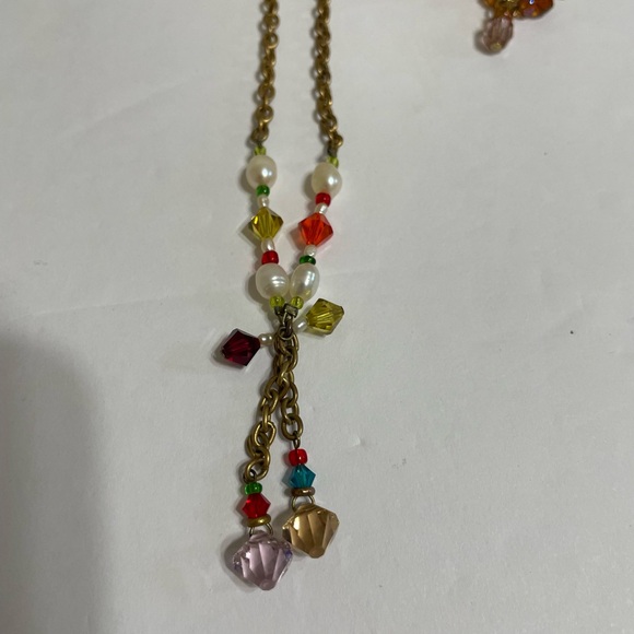 Bohemian multicolor stones and pearls on a dangle chain necklace and earrings - Picture 10 of 11